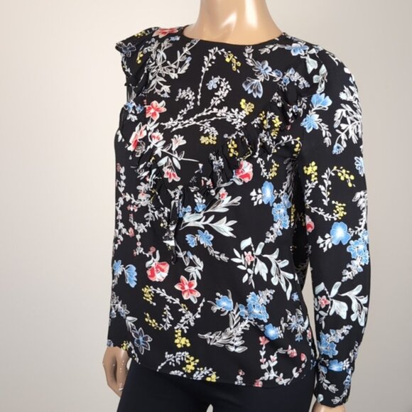 3/$20 Philosophy Long Sleeve Floral Top Ruffle Trim Flowy Blouse Button Cuffs - Picture 5 of 13